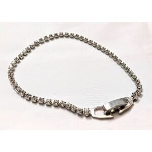 Vintage Silvertone Clear Rhinestone Bracelet Box Clasp Multicolor Sparkles 7"‎